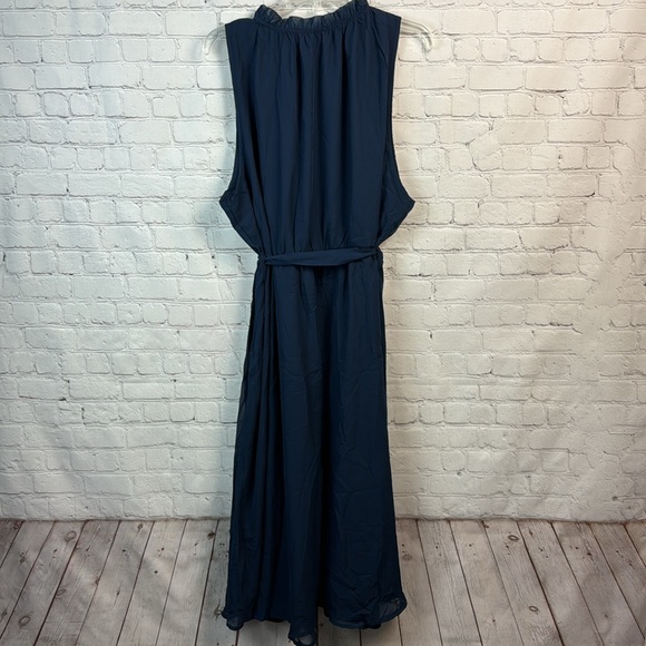 BloomChic Blue Sleeveless Frill Trim Belted Mock Neck Pocket Dress Plus Size 3X - Picture 7 of 7